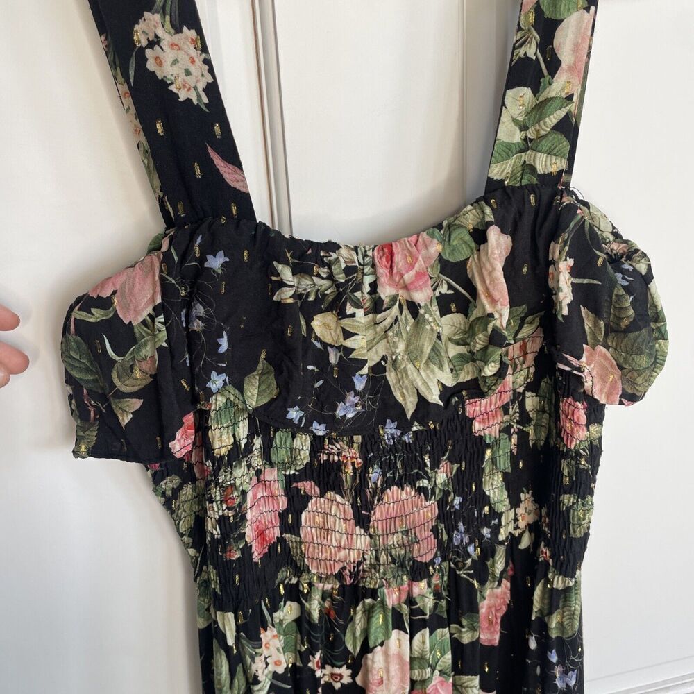 Zara Women's Flowy Ruffle Smocked Midi Dress Size S Strapless Dark Floral Boho - Picture 13 of 14